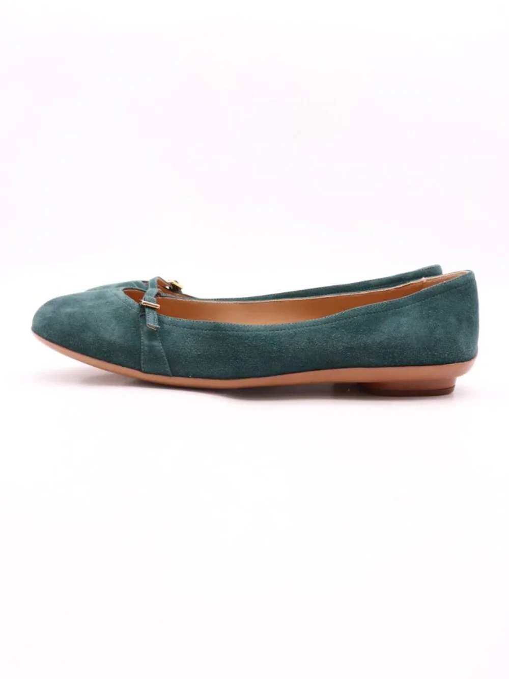 Salvatore Ferragamo Audrey Women's 11 B Almond Toe Green Suede Ballet Shoes
